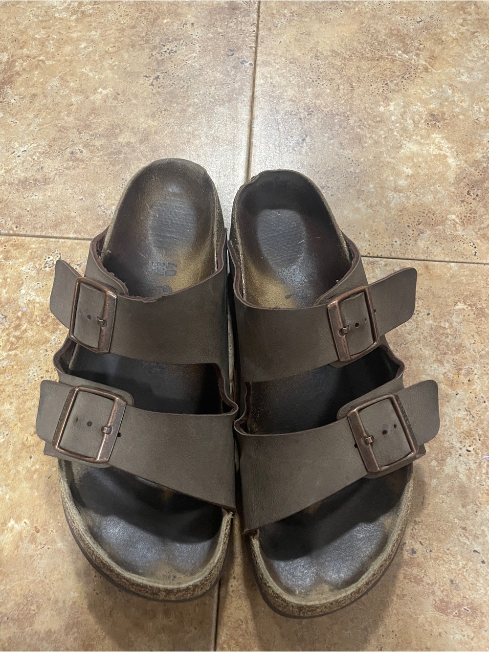 Double-Strap Brown Slide Sandals